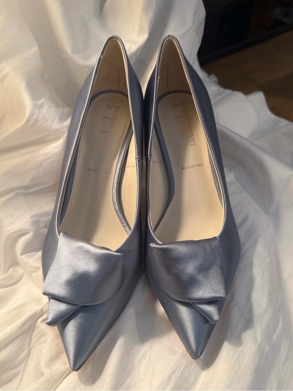 Blue Satin Pump Heel Fallon Pointed Toe